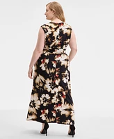 Anne Klein Plus Printed Twist-Front Maxi Dress