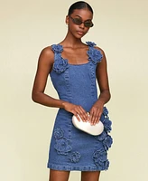Avec Les Filles Women's Floral Applique Denim Mini Dress