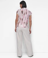 Dkny Petite Printed Knit Cap-Sleeve Shirt