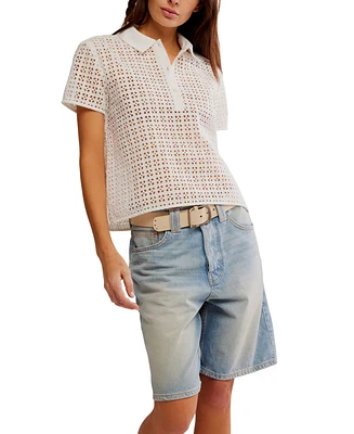 Free People Women's Anna Eyelet Polo Top