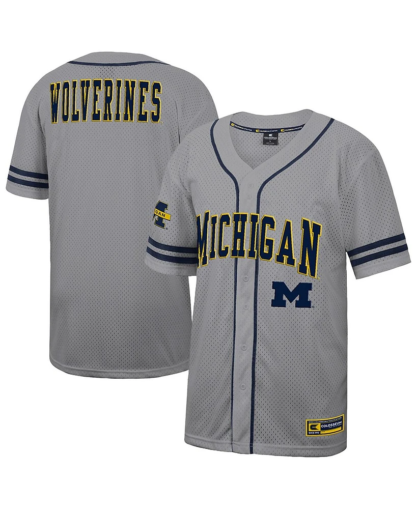 Colosseum Men's Gray Michigan Wolverines Free Spirited Baseball Jersey