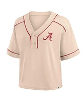 Fanatics Women's Tan Alabama Crimson Tide Oversized Dominant Force Midi V-Neck T-Shirt