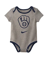 Nike Baby Boys and Girls Milwaukee Brewers Authentic Collection 3-Pack Bodysuit Set