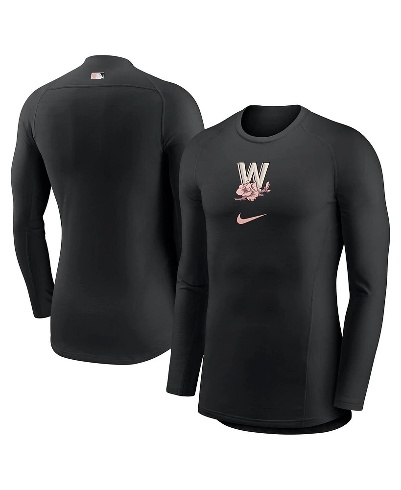 Nike Men's Black Washington Nationals City Connect Base Layer Raglan Long Sleeve Performance T-Shirt