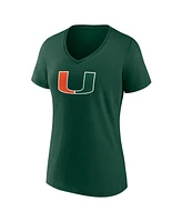 Fanatics Women's Green Miami Hurricanes Primary Logo V-Neck T-Shirt