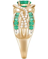 Emerald (3/8 ct. t.w.) & Diamond (1/4 Multirow Swirl Ring 14k Gold (Also Ruby Sapphire)