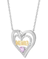 Lab-Created Pink Sapphire (1/3 ct. t.w.) & Diamond (1/10 ct. t.w.) Mama Heart Pendant Necklace in Rhodium-Plated & 14k Yellow Gold-Plated Sterling Sil