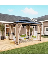 Mondawe 12 Ft. W x Ft. D Solid Cedar Wood Patio Gazebo with Curtains and Mesh Screens