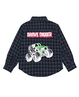 Monster Jam Toddler Boys Grave Digger Truck Flannel Matching Family Button Down Shirt