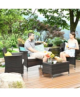 4PCS Rattan Patio Furniture Set Sofa Chair Coffee Table w/Cushion