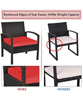 3PC Outdoor Patio Rattan Furniture Set Storage Coffee Table Cushioned Sofa