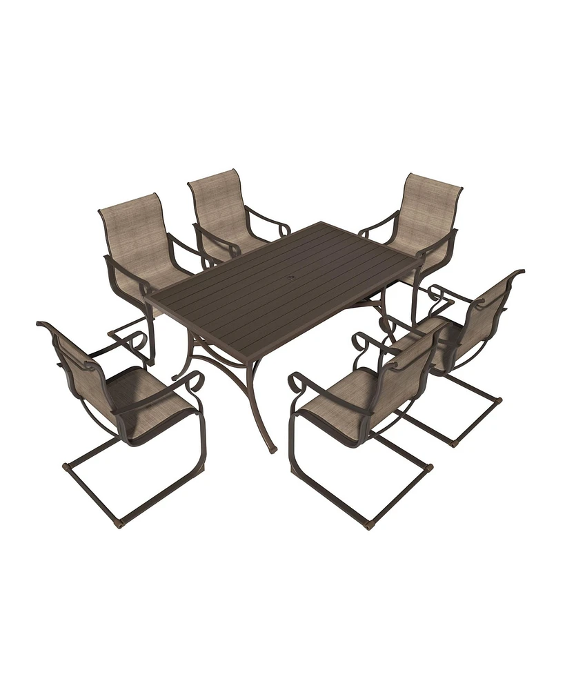 7-Piece Metal Outdoor Patio Dining Set with Rectangle Table with 1.9" Umbrella Hole and C-Spring Chairs