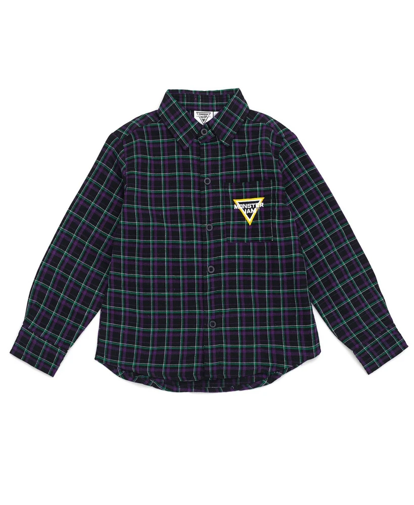 Monster Jam Boys Grave Digger Truck Flannel Matching Family Button Down Shirt