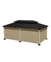 Mondawe 20 ft. x 12 ft Outdoor Fir Solid Wood Frame Patio Gazebo Canopy Tent Shelter with Galvanized Steel Hardtop Pavilion