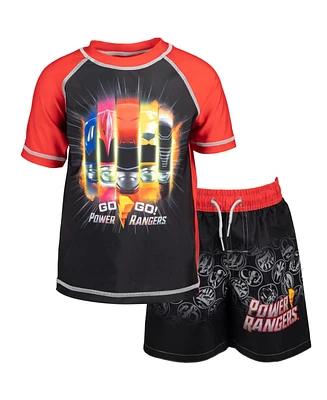 Power Rangers Little Boys Rash Guard and Swim Trunks Outfit Set