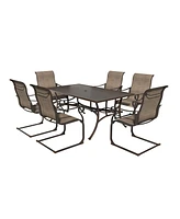 7-Piece Metal Outdoor Patio Dining Set with Rectangle Table with 1.9" Umbrella Hole and C-Spring Chairs