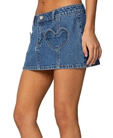 Edikted Women's Heart Pocket Denim Mini Skirt