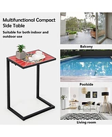 C-shaped Waterproof Outdoor Side End Table with Ceramic Top