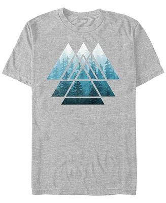 Design By Humans Men's Sacred Geometry Triangles Misty Forest Short Sleeve T-Shirt