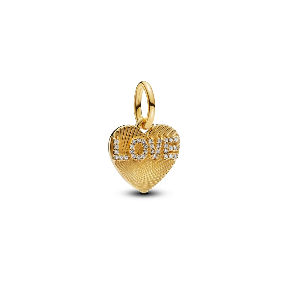 Pandora Gold-Plated Engravable Love Heart Dangle Charms