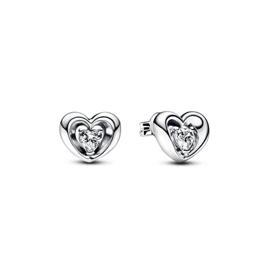 Pandora Sterling Silver Radiant Heart Floating Stone Stud Earrings