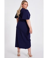 Quiz Plus Scuba Crepe Short Sleeve Wrap Midi Dress