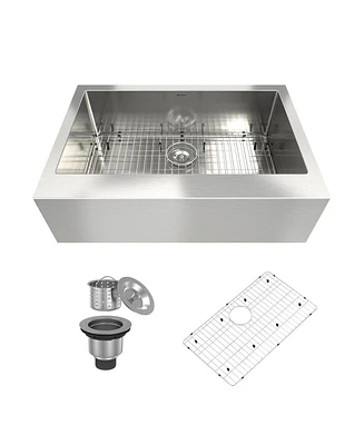 33 Inch Stainless Steel Brushed Kitchen Manual Sink, Straight Edge Apron, Large Single Grooves