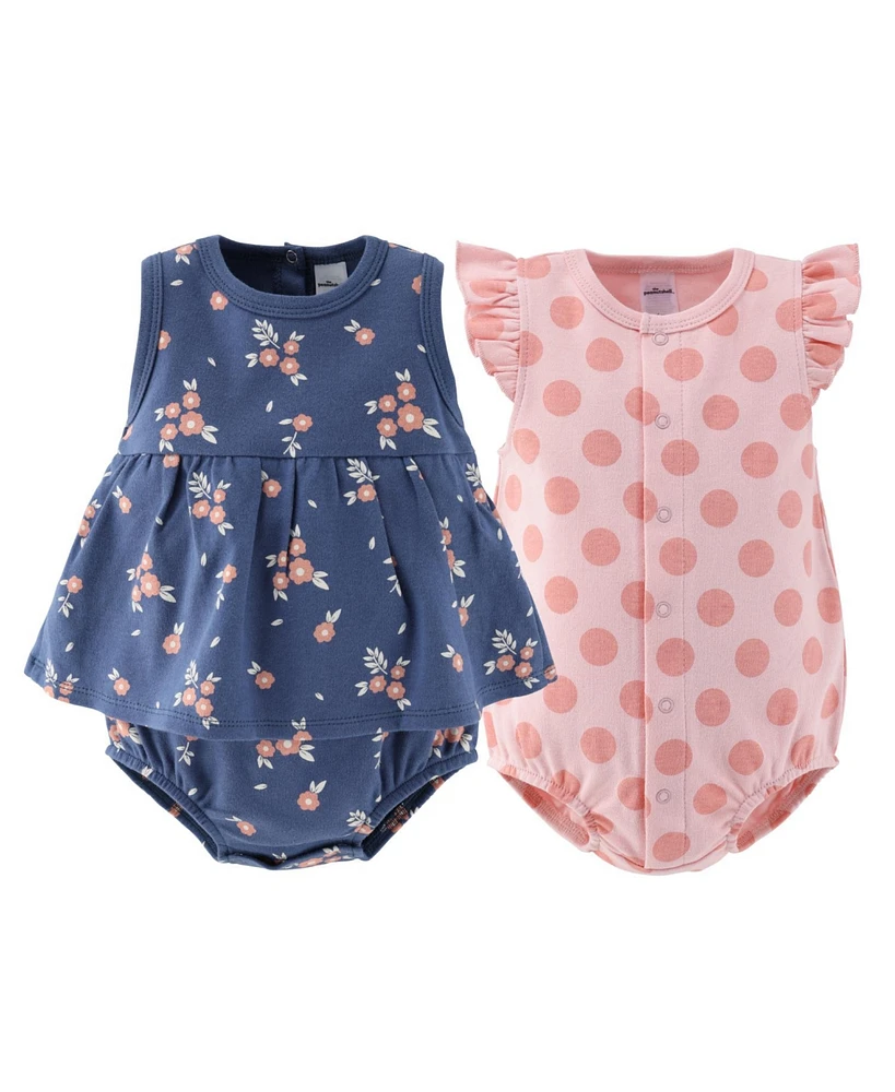 The Peanutshell Baby Girls Rompers - 2 Pack, Navy Floral