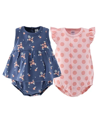 The Peanutshell Baby Girls Rompers - 2 Pack, Navy Floral