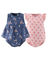The Peanutshell Baby Girls Rompers - 2 Pack, Navy Floral