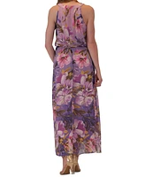 Robbie Bee Petite Chiffon Floral-Print Maxi Dress