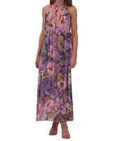 Robbie Bee Petite Chiffon Floral-Print Maxi Dress
