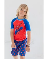 Spider-Man Boys Marvel Avengers Rash Guard Swim Trunks and Cap 3 Piece Swimsuit Set