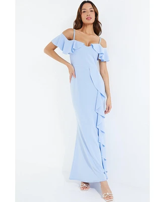 Quiz Women's Scuba Crepe Cold Shoulder Maxi Dress