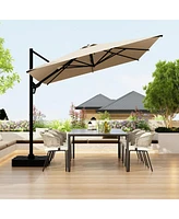 13 ft. Patio Umbrella Square Cantilever Umbrella, Outdoor Market Beige with 360° Rotation for Pool Lawn (without base)