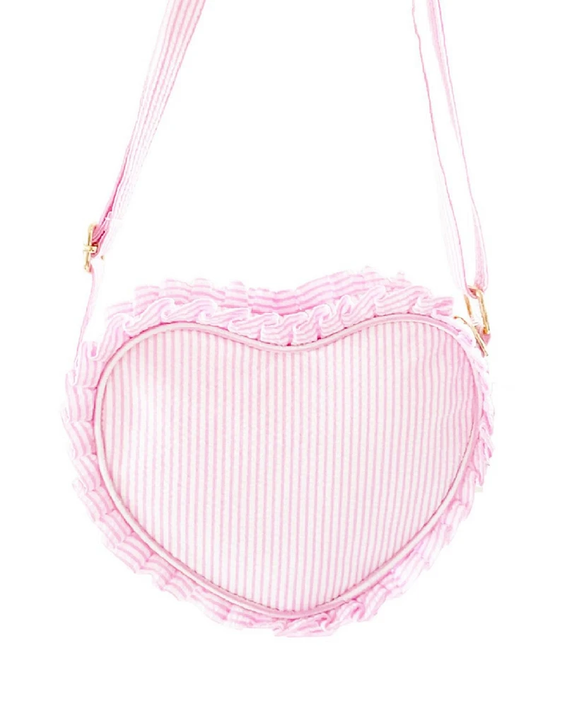 Bits & Bows Girls Heart Purse in Pink Seersucker