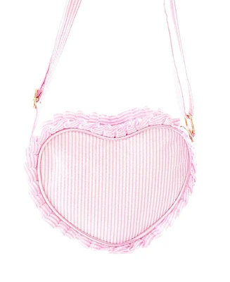 Bits & Bows Girls Heart Purse in Pink Seersucker
