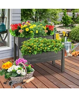 Sugift 2 Tier Wooden Raised Garden Bed with Legs Drain Holes