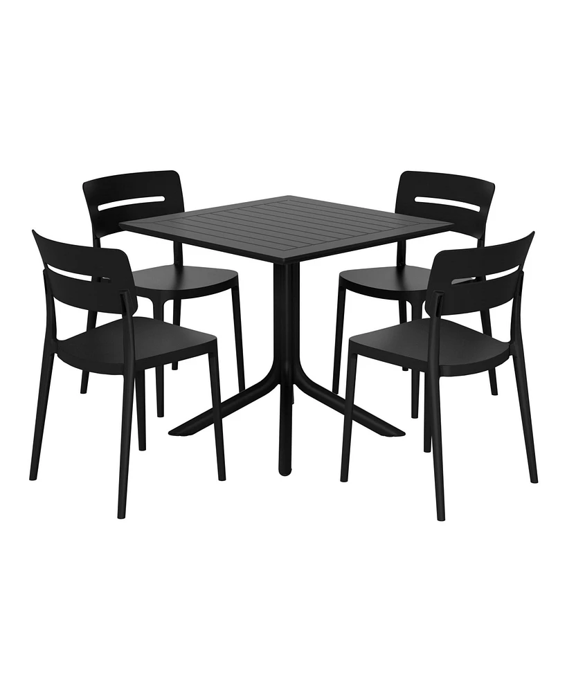 Modern 5-Piece Resin Patio Dining Table Set with Stackable Chairs