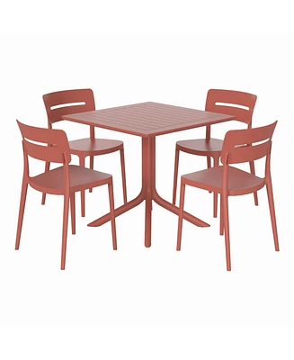 Modern 5-Piece Resin Patio Dining Table Set with Stackable Chairs