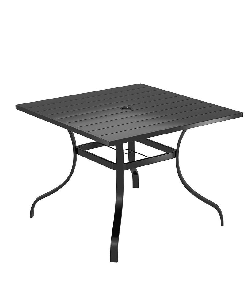 36 Inches Outdoor Metal Dining Table with Umbrella Hole Square Patio Bistro Table, Black