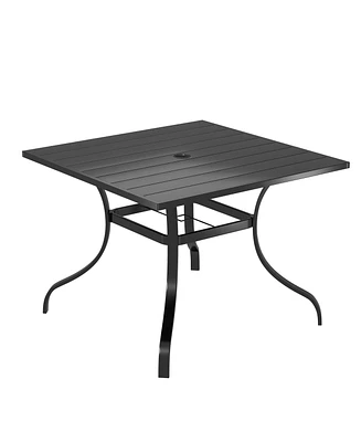 36 Inches Outdoor Metal Dining Table with Umbrella Hole Square Patio Bistro Table, Black