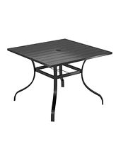 36 Inches Outdoor Metal Dining Table with Umbrella Hole Square Patio Bistro Table, Black