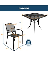 Black 5-Piece Metal Outdoor Patio Dining Set with Square Table with 1.9 in. Umbrella Hole and Dining Chair