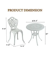 3-Piece Cast Aluminium Patio Bistro Set Outdoor Dining Table and Chairs Patio Bistro Table with Umbrella Hole Patio Bistro Chairs, White