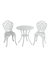 3-Piece Cast Aluminium Patio Bistro Set Outdoor Dining Table and Chairs Patio Bistro Table with Umbrella Hole Patio Bistro Chairs, White
