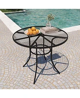 Round Metal Outdoor Patio Dining Table with 1.9 in. Umbrella Hole
