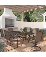 7-Piece Metal Outdoor Patio Dining Set with Rectangle Table with 1.9" Umbrella Hole and Textilene Swivel Chairs C-Spring Chairs