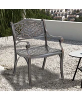 Outdoor Dining Chair Set of 2 Cast Aluminium Patio Dining Chair 2 Pcs Patio Bistro Chairs, Bronze