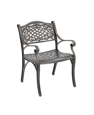 Outdoor Dining Chair Set of 2 Cast Aluminium Patio Dining Chair 2 Pcs Patio Bistro Chairs, Bronze